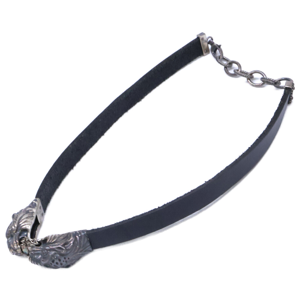 GUCCI Ag925 Double Tiger Head Leather Choker, Black, Women's - Picture 2 of 9